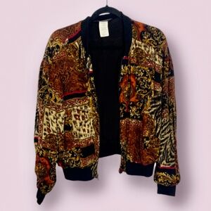 Vintage 90s Patchwork Tapestry Hipster Hippie Art Artsy Trendy Bomber Jacket